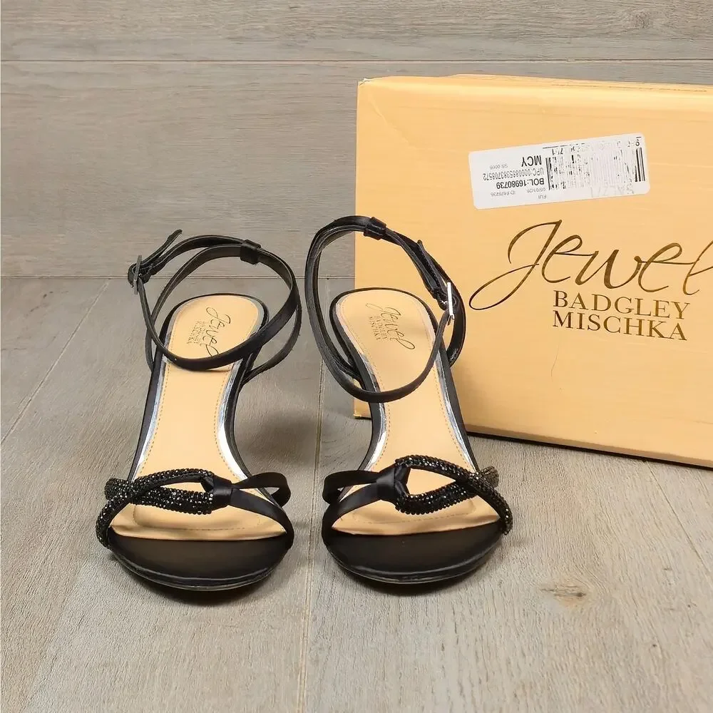 Jewel Badgley Mischka Ankle strap heels Blk 8.5